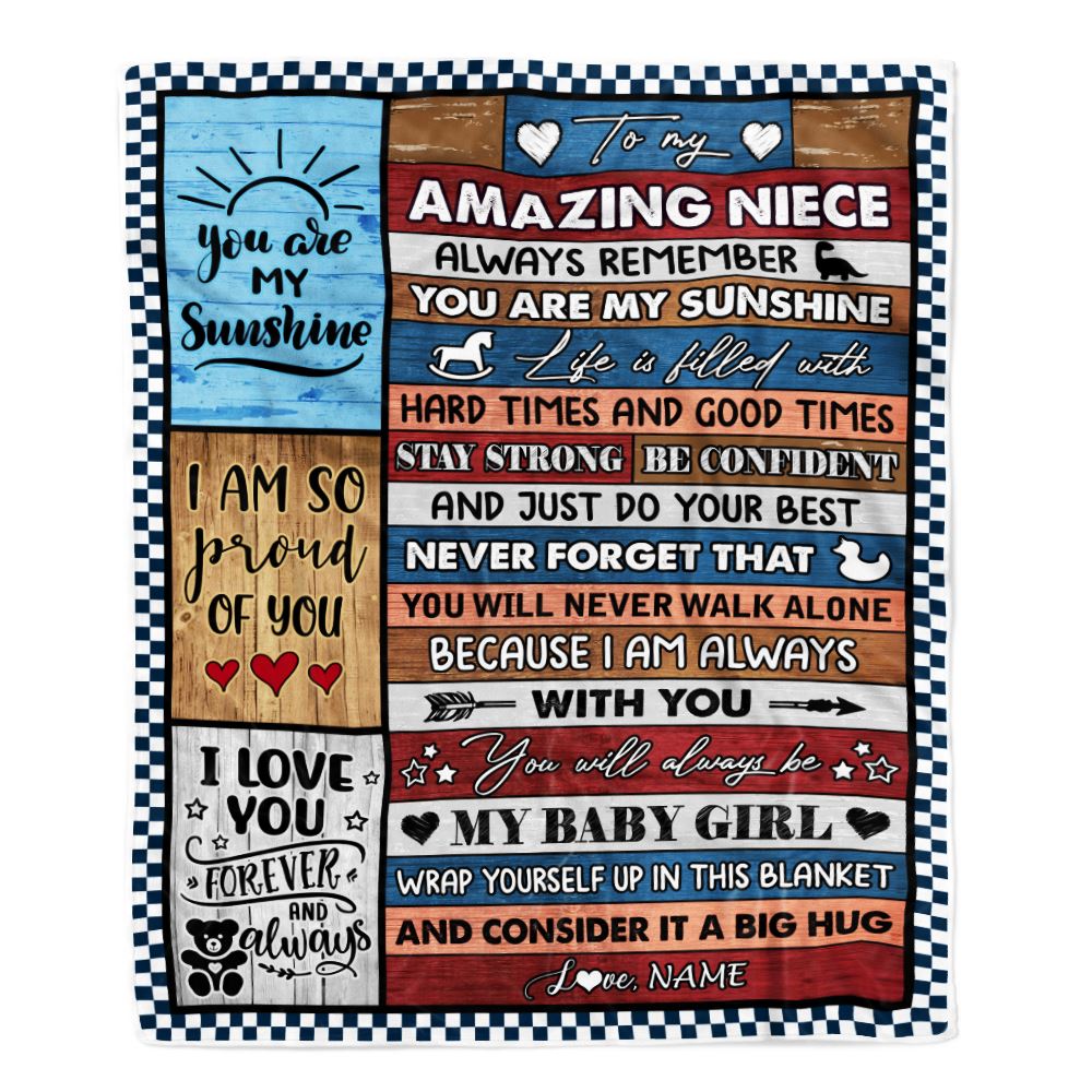 Personalized To My Amazing Niece Blanket From Aunt Uncle Aunt Wood It A Big Hug Niece Birthday Graduation Christmas Customized Bed Fleece Throw Blanket | siriusteestore