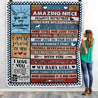 Personalized To My Amazing Niece Blanket From Aunt Uncle Aunt Wood It A Big Hug Niece Birthday Graduation Christmas Customized Bed Fleece Throw Blanket | siriusteestore