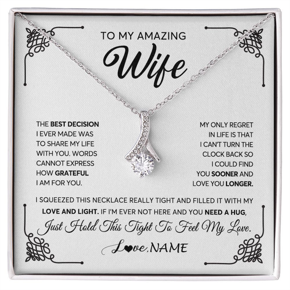 Alluring Beauty Necklace | Personalized To My Amazing Wife Necklace From Husband The Best Decision I Ever Made Wife Valentines Day Birthday Christmas Customized Gift Box Message Card | siriusteestore