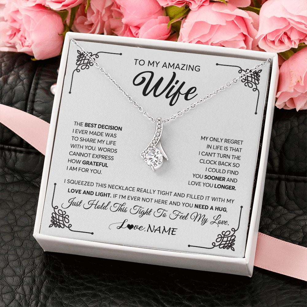 Alluring Beauty Necklace | Personalized To My Amazing Wife Necklace From Husband The Best Decision I Ever Made Wife Valentines Day Birthday Christmas Customized Gift Box Message Card | siriusteestore