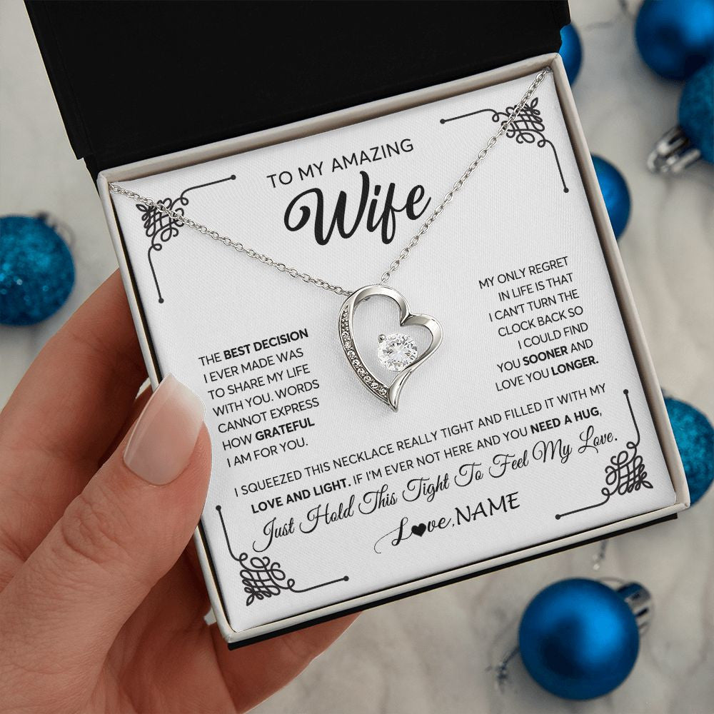 Forever Love Necklace | Personalized To My Amazing Wife Necklace From Husband The Best Decision I Ever Made Wife Valentines Day Birthday Christmas Customized Gift Box Message Card | siriusteestore