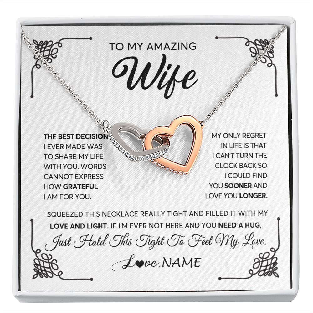 Interlocking Hearts Necklace | Personalized To My Amazing Wife Necklace From Husband The Best Decision I Ever Made Wife Valentines Day Birthday Christmas Customized Gift Box Message Card | siriusteestore