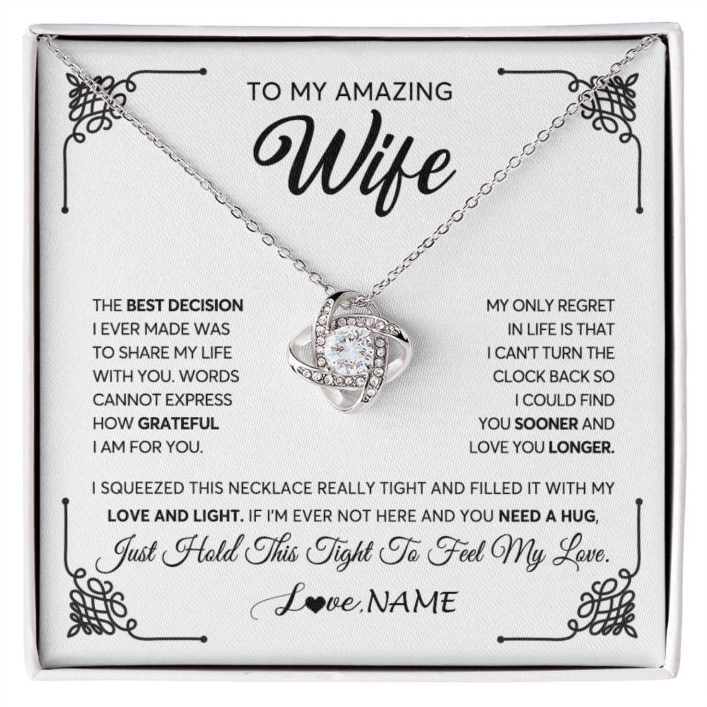 Love Knot Necklace | Personalized To My Amazing Wife Necklace From Husband The Best Decision I Ever Made Wife Valentines Day Birthday Christmas Customized Gift Box Message Card | siriusteestore