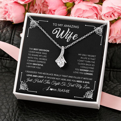 Alluring Beauty Necklace | Personalized To My Amazing Wife Necklace From Husband The Best Decision I Ever Made Wife Wedding Day Birthday Christmas Customized Gift Box Message Card | siriusteestore