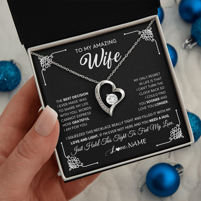 Forever Love Necklace | Personalized To My Amazing Wife Necklace From Husband The Best Decision I Ever Made Wife Wedding Day Birthday Christmas Customized Gift Box Message Card | siriusteestore