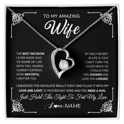 Forever Love Necklace | Personalized To My Amazing Wife Necklace From Husband The Best Decision I Ever Made Wife Wedding Day Birthday Christmas Customized Gift Box Message Card | siriusteestore