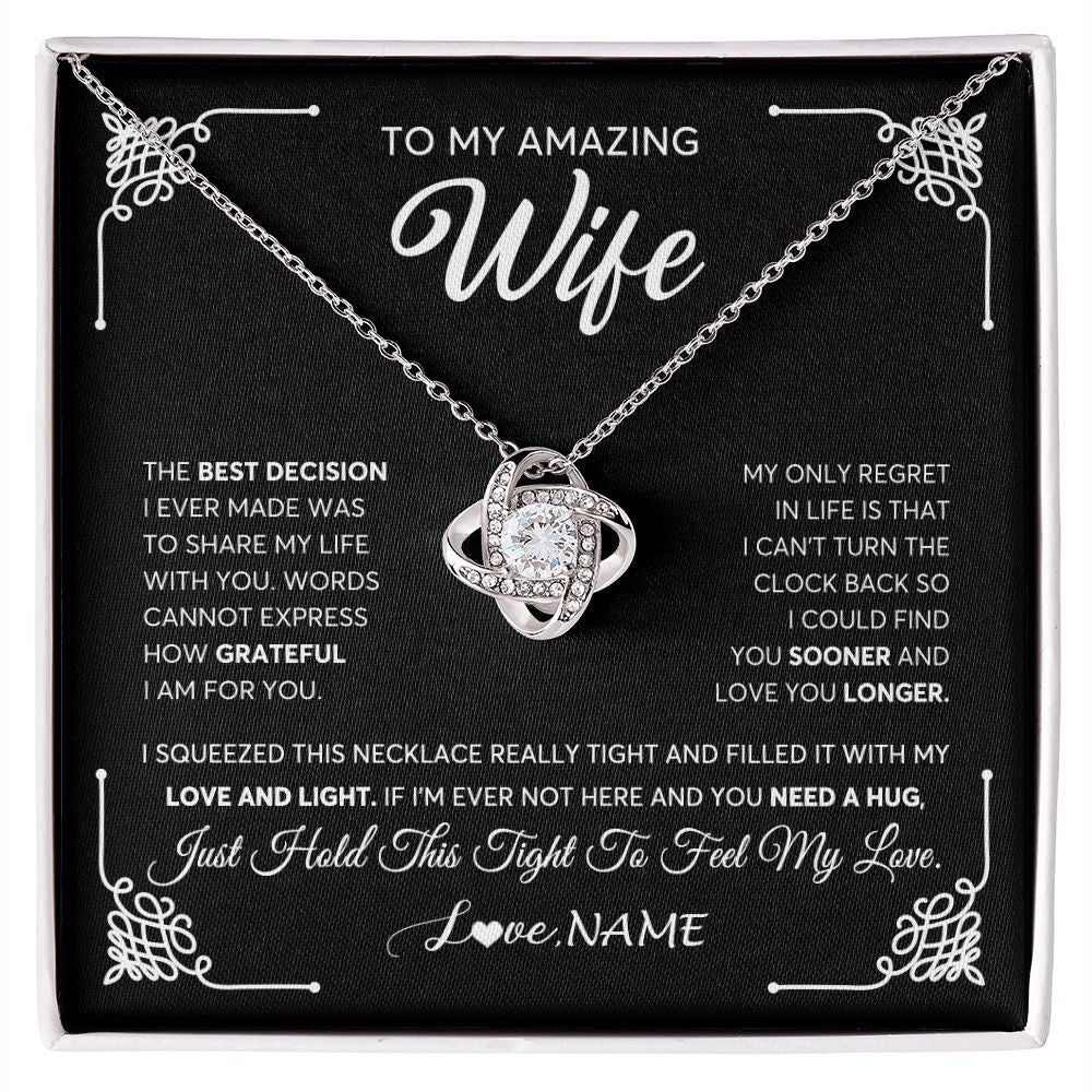 Love Knot Necklace | Personalized To My Amazing Wife Necklace From Husband The Best Decision I Ever Made Wife Wedding Day Birthday Christmas Customized Gift Box Message Card | siriusteestore