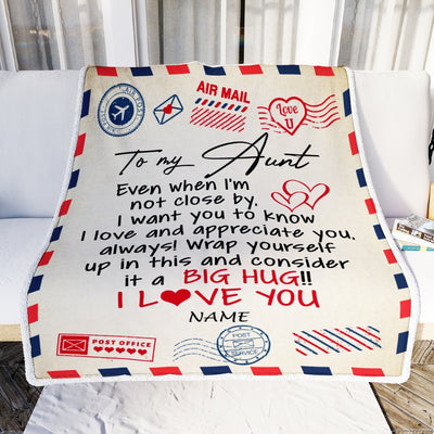 Personalized To My Aunt Blanket From Nephew Niece I Love You Hugs Air Mail Letter Birthday Mothers Day Christmas Thanksgiving Customized Fleece Blanket | siriusteestore