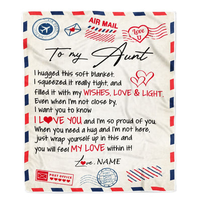 Personalized To My Aunt Blanket From Niece Nephew Air Mail Letter I Love You Aunt Birthday Mothers Day Christmas Customized Fleece Throw Blanket | siriusteestore