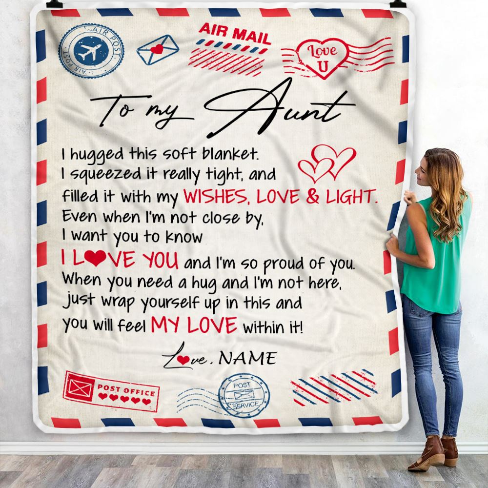 Personalized To My Aunt Blanket From Niece Nephew Air Mail Letter I Love You Aunt Birthday Mothers Day Christmas Customized Fleece Throw Blanket | siriusteestore