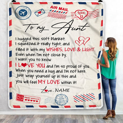 Personalized To My Aunt Blanket From Niece Nephew Air Mail Letter I Love You Aunt Birthday Mothers Day Christmas Customized Fleece Throw Blanket | siriusteestore