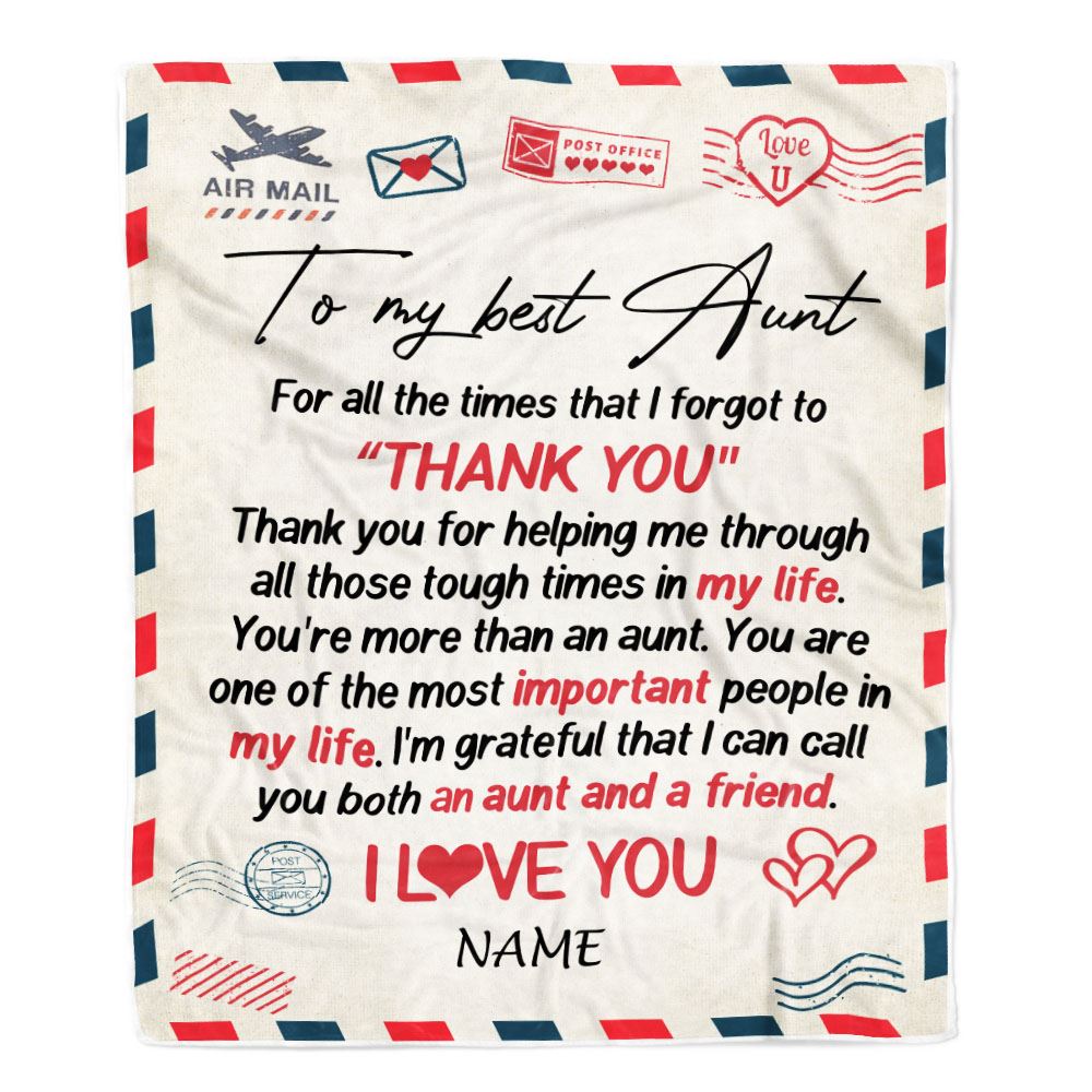 Personalized To My Aunt Blanket From Niece Nephew Air Mail Letter I Love You Best Aunt Ever Birthday Mothers Day Christmas Customized Bed Fleece Throw Blanket | siriusteestore