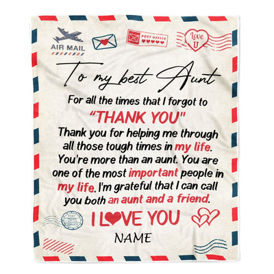 Personalized To My Aunt Blanket From Niece Nephew Air Mail Letter I Love You Best Aunt Ever Birthday Mothers Day Christmas Customized Bed Fleece Throw Blanket | siriusteestore