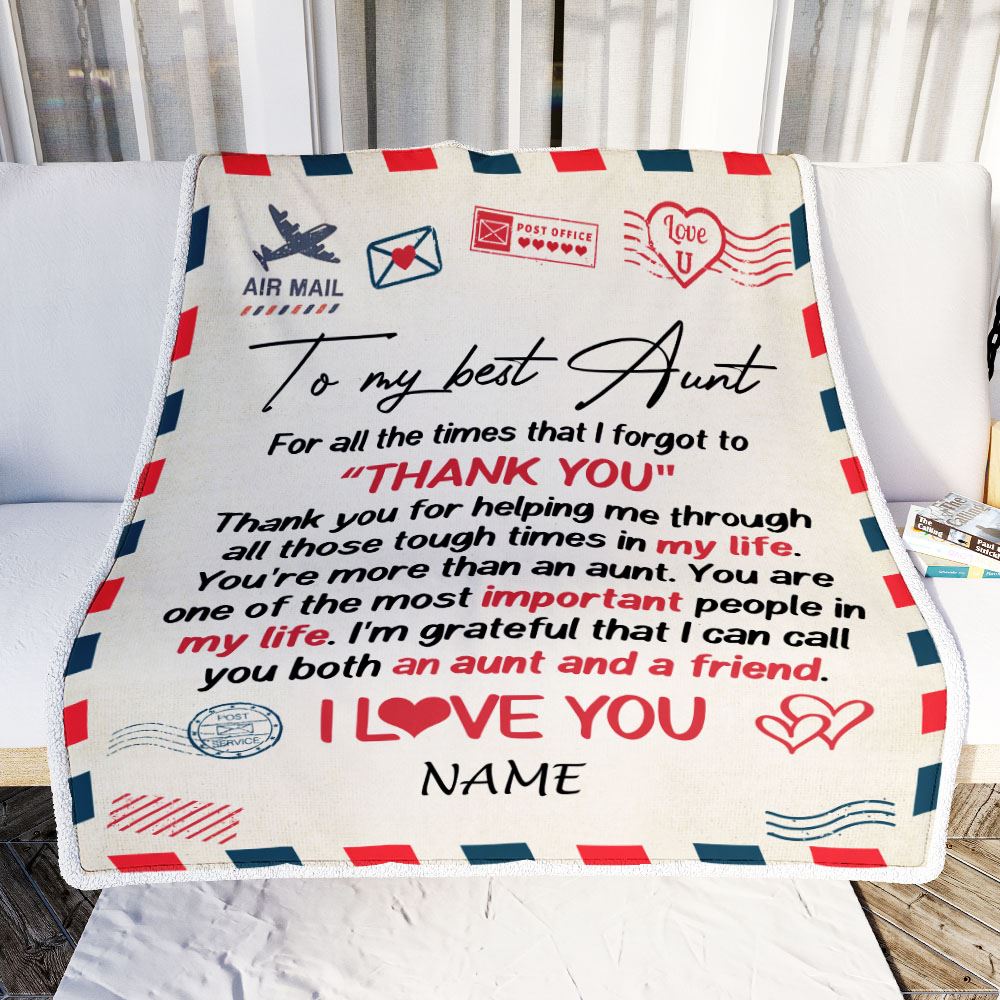 Personalized To My Aunt Blanket From Niece Nephew Air Mail Letter I Love You Best Aunt Ever Birthday Mothers Day Christmas Customized Bed Fleece Throw Blanket | siriusteestore