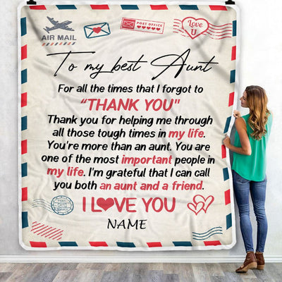 Personalized To My Aunt Blanket From Niece Nephew Air Mail Letter I Love You Best Aunt Ever Birthday Mothers Day Christmas Customized Bed Fleece Throw Blanket | siriusteestore