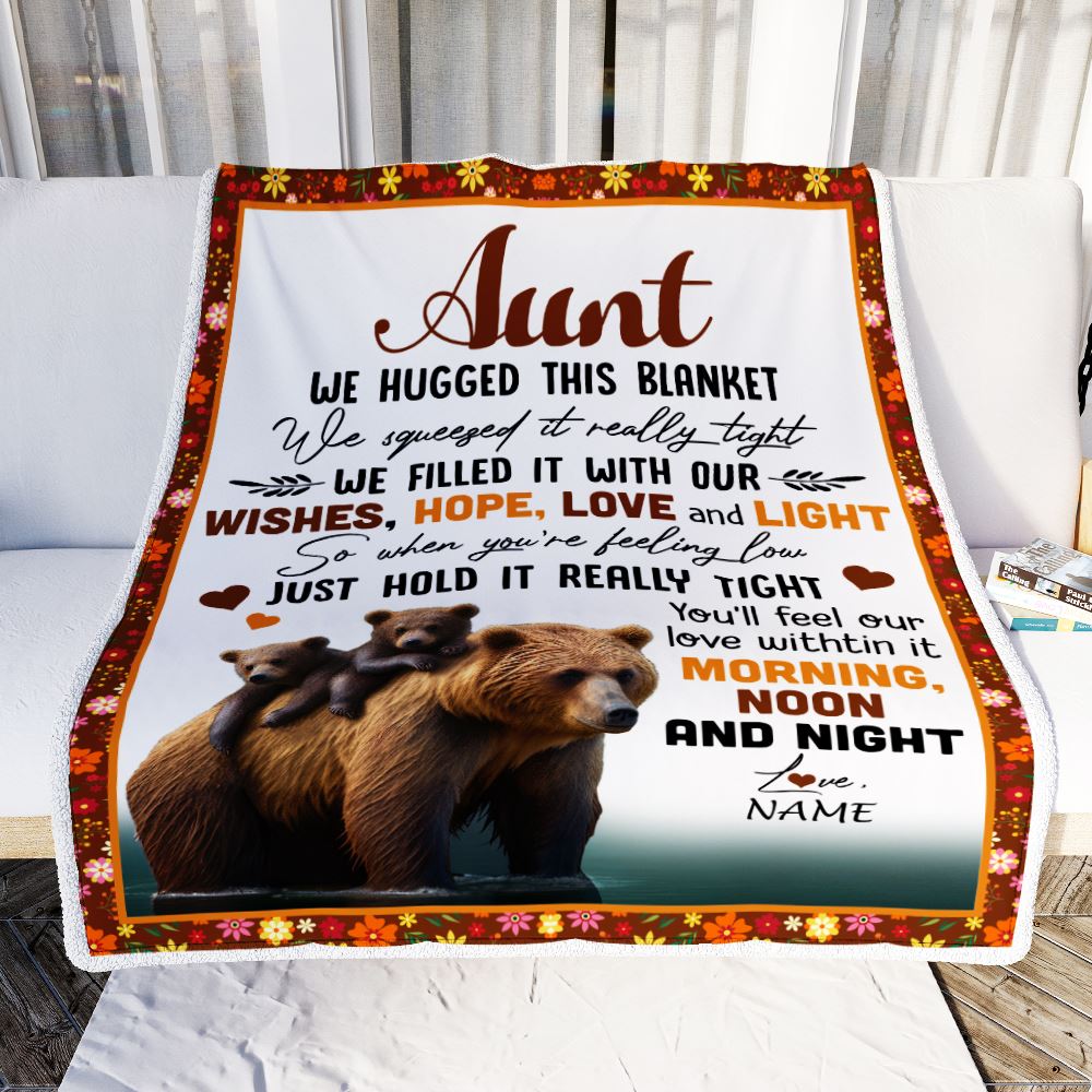 Personalized To My Aunt Blanket From Niece Nephew Bear I Love You Aunt Birthday Mothers Day Thanksgiving Christmas Customized Fleece Throw Blanket | siriusteestore
