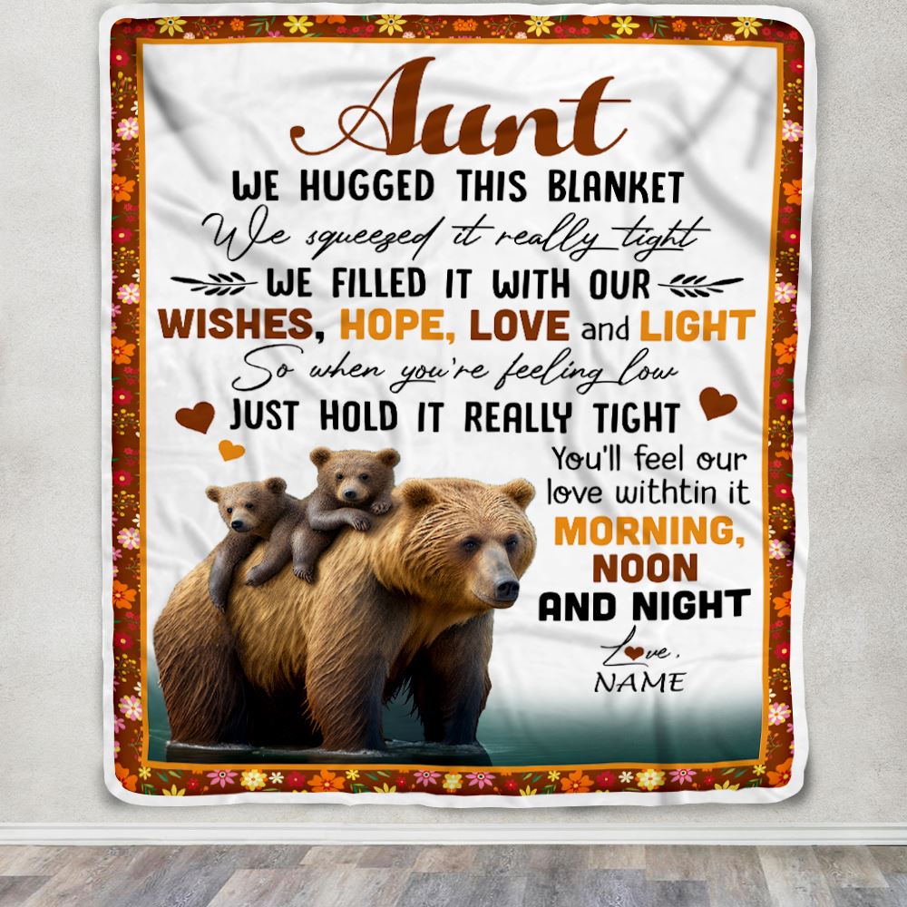 Personalized To My Aunt Blanket From Niece Nephew Bear I Love You Aunt Birthday Mothers Day Thanksgiving Christmas Customized Fleece Throw Blanket | siriusteestore