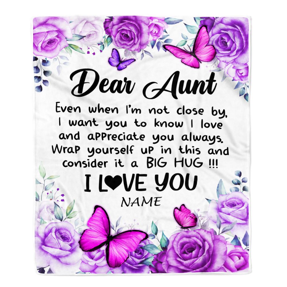 Personalized To My Aunt Blanket From Niece Nephew Butterfly Love And Appreciate Aunt Birthday Mothers Day Christmas Customized Fleece Throw Blanket | siriusteestore