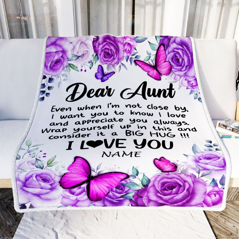 Personalized To My Aunt Blanket From Niece Nephew Butterfly Love And Appreciate Aunt Birthday Mothers Day Christmas Customized Fleece Throw Blanket | siriusteestore