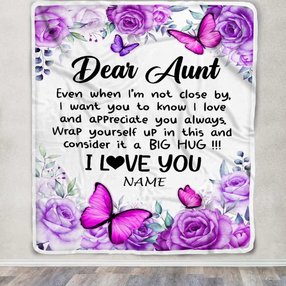 Personalized To My Aunt Blanket From Niece Nephew Butterfly Love And Appreciate Aunt Birthday Mothers Day Christmas Customized Fleece Throw Blanket | siriusteestore