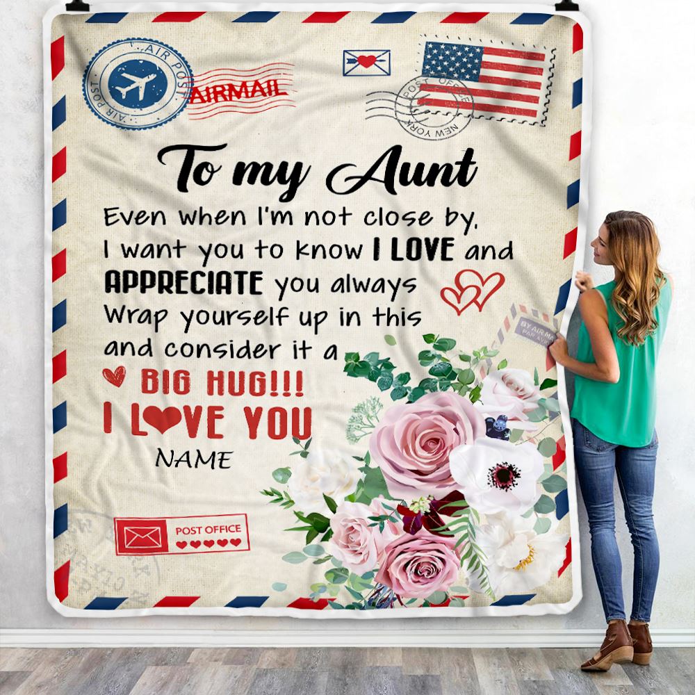 Personalized To My Aunt Blanket From Niece Nephew Floral Air Mail Letter I Love You Aunt Birthday Mothers Day Christmas Customized Fleece Throw Blanket | siriusteestore
