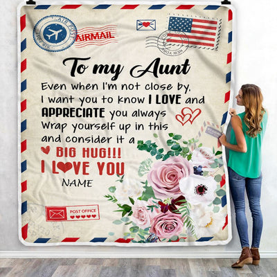 Personalized To My Aunt Blanket From Niece Nephew Floral Air Mail Letter I Love You Aunt Birthday Mothers Day Christmas Customized Fleece Throw Blanket | siriusteestore