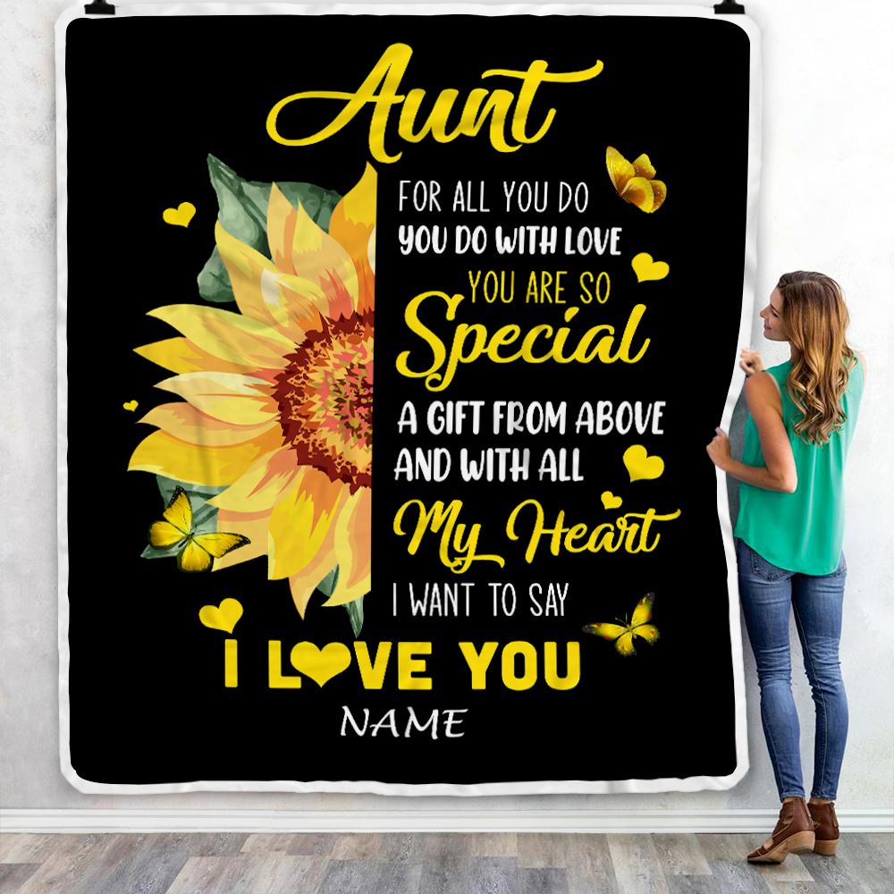 Personalized To My Aunt Blanket From Niece Nephew I Want To Say I Love You Sunfower Aunt Mothers Day Birthday Thanksgiving Christmas Customized Fleece Blanket | siriusteestore