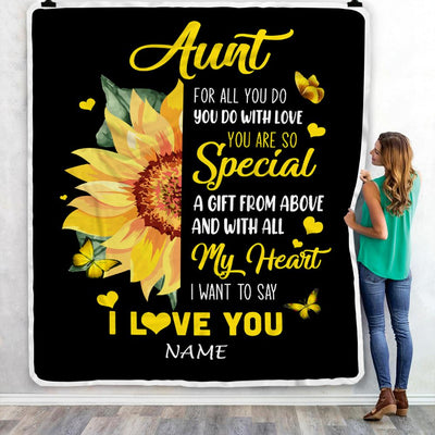 Personalized To My Aunt Blanket From Niece Nephew I Want To Say I Love You Sunfower Aunt Mothers Day Birthday Thanksgiving Christmas Customized Fleece Blanket | siriusteestore