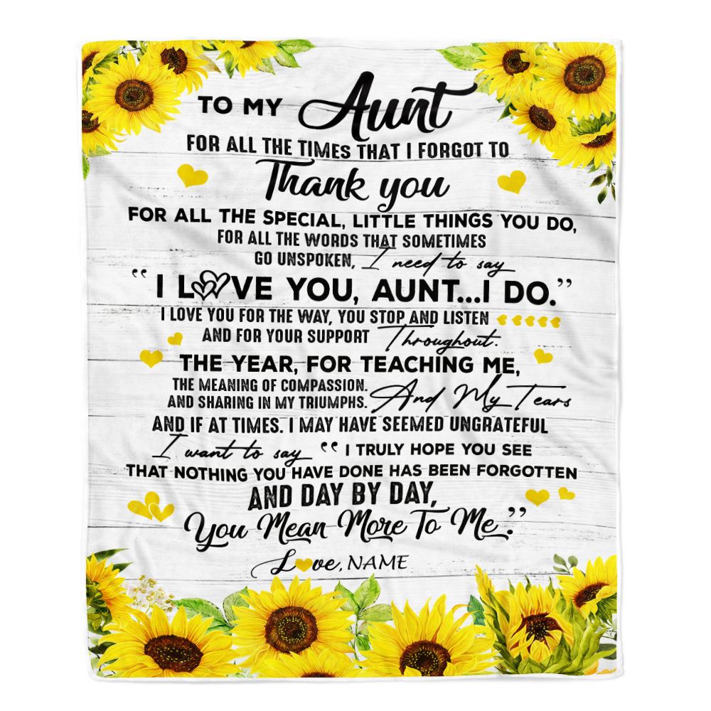 Personalized To My Aunt Blanket From Niece Nephew Thank You For All Wood Sunflower Aunt Birthday Mothers Day Christmas Customized Bed Fleece Throw Blanket | siriusteestore