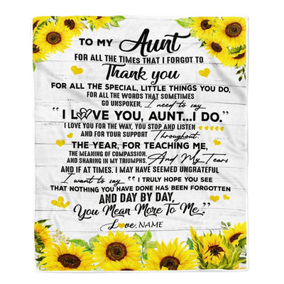 Personalized To My Aunt Blanket From Niece Nephew Thank You For All Wood Sunflower Aunt Birthday Mothers Day Christmas Customized Bed Fleece Throw Blanket | siriusteestore