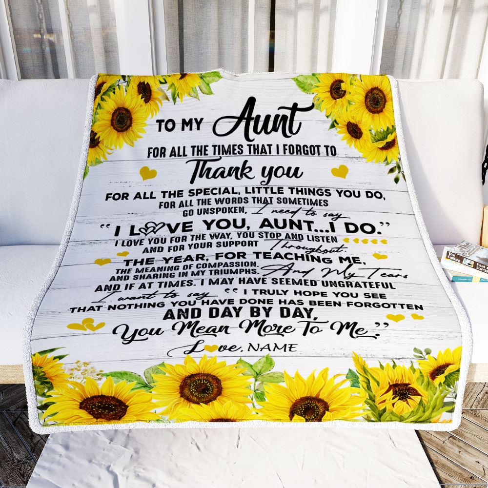 Personalized To My Aunt Blanket From Niece Nephew Thank You For All Wood Sunflower Aunt Birthday Mothers Day Christmas Customized Bed Fleece Throw Blanket | siriusteestore