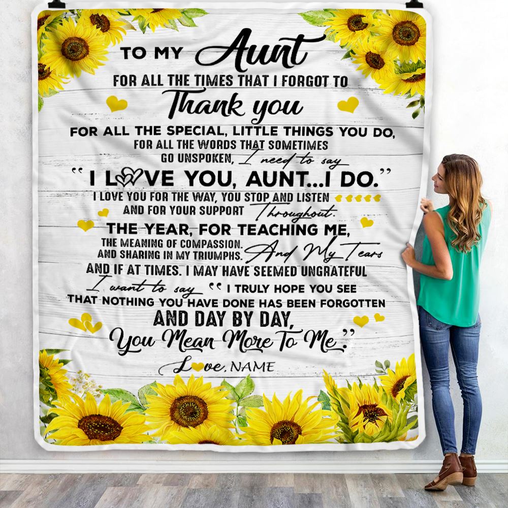Personalized To My Aunt Blanket From Niece Nephew Thank You For All Wood Sunflower Aunt Birthday Mothers Day Christmas Customized Bed Fleece Throw Blanket | siriusteestore