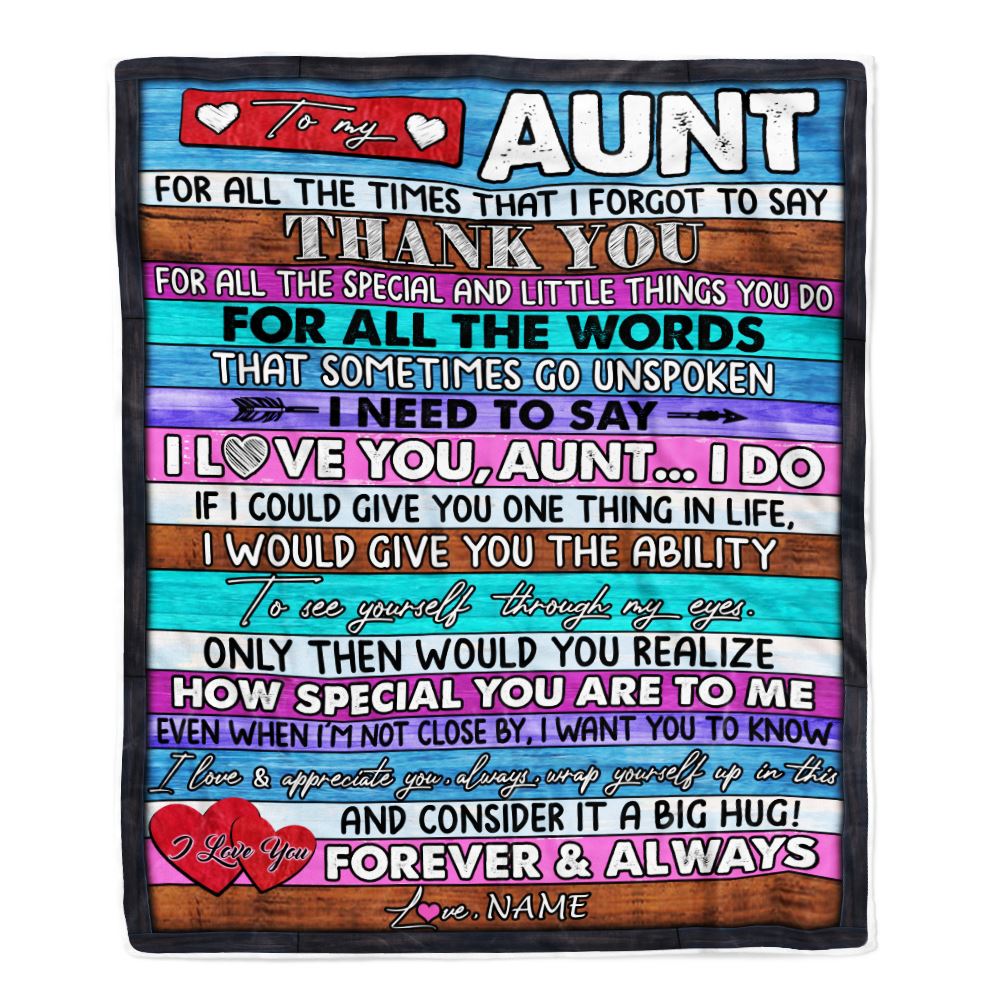 Personalized To My Aunt Blanket From Niece Nephew Wood Thank You I Love You Aunt Birthday Mothers Day Christmas Customized Bed Fleece Throw Blanket | siriusteestore