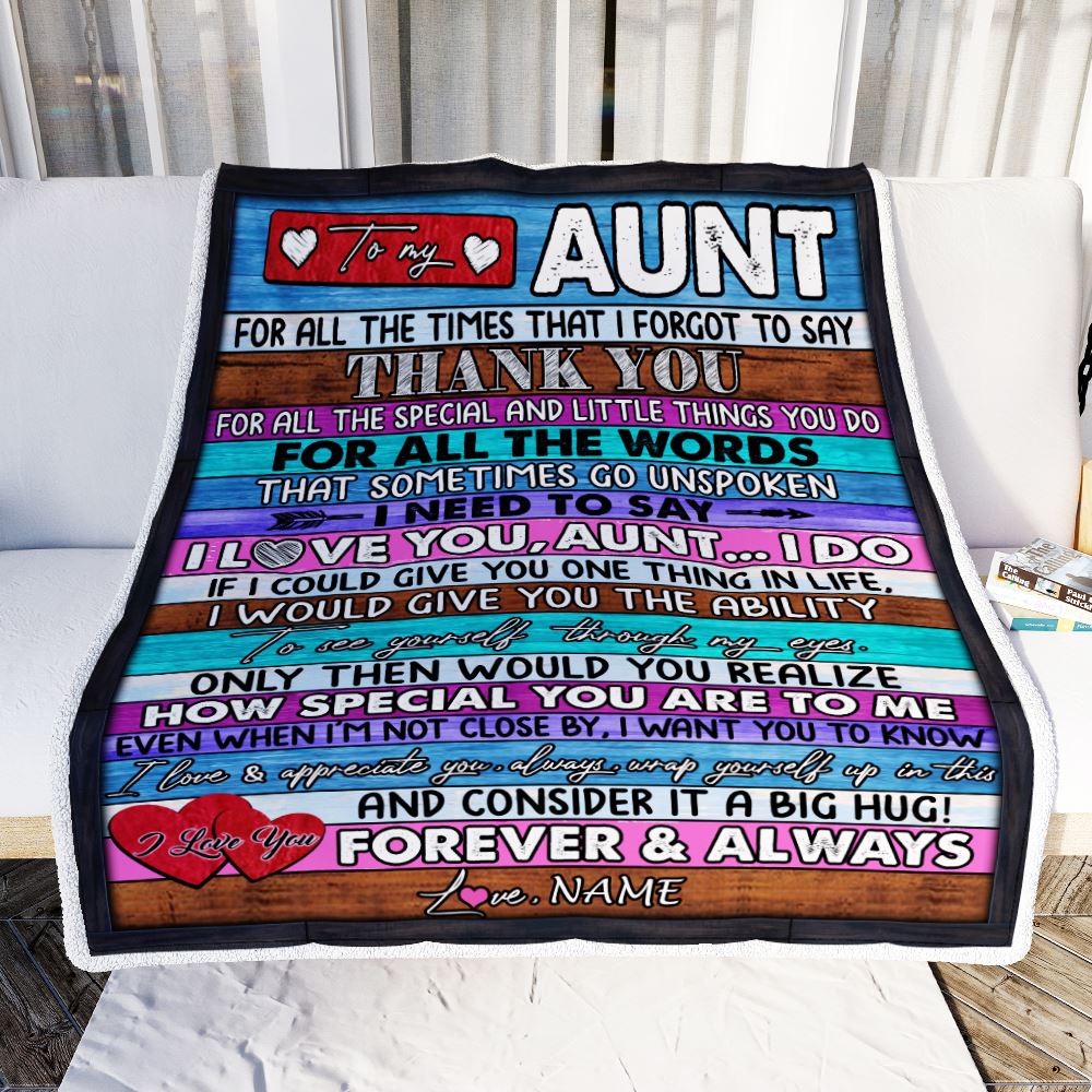 Personalized To My Aunt Blanket From Niece Nephew Wood Thank You I Love You Aunt Birthday Mothers Day Christmas Customized Bed Fleece Throw Blanket | siriusteestore