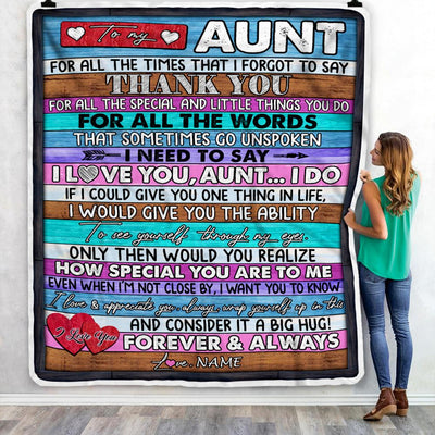 Personalized To My Aunt Blanket From Niece Nephew Wood Thank You I Love You Aunt Birthday Mothers Day Christmas Customized Bed Fleece Throw Blanket | siriusteestore