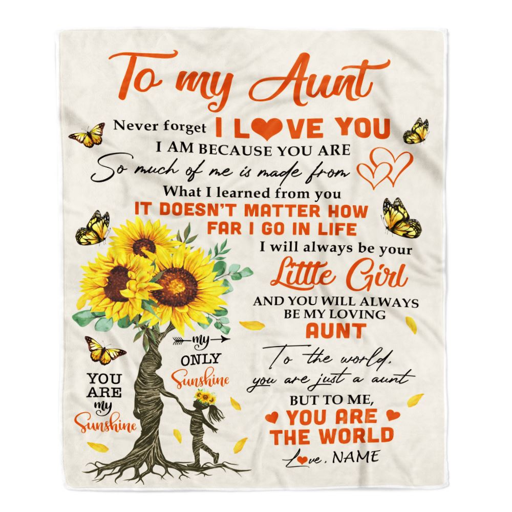 Personalized To My Aunt Blanket From Niece Sunflower Never Forget I Love You Aunt Birthday Mothers Day Christmas Customized Bed Fleece Throw Blanket | siriusteestore