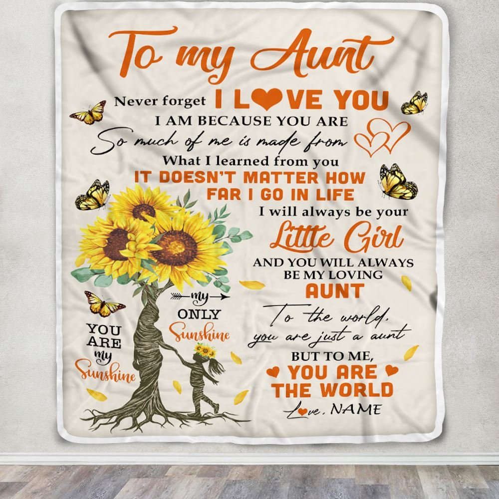 Personalized To My Aunt Blanket From Niece Sunflower Never Forget I Love You Aunt Birthday Mothers Day Christmas Customized Bed Fleece Throw Blanket | siriusteestore