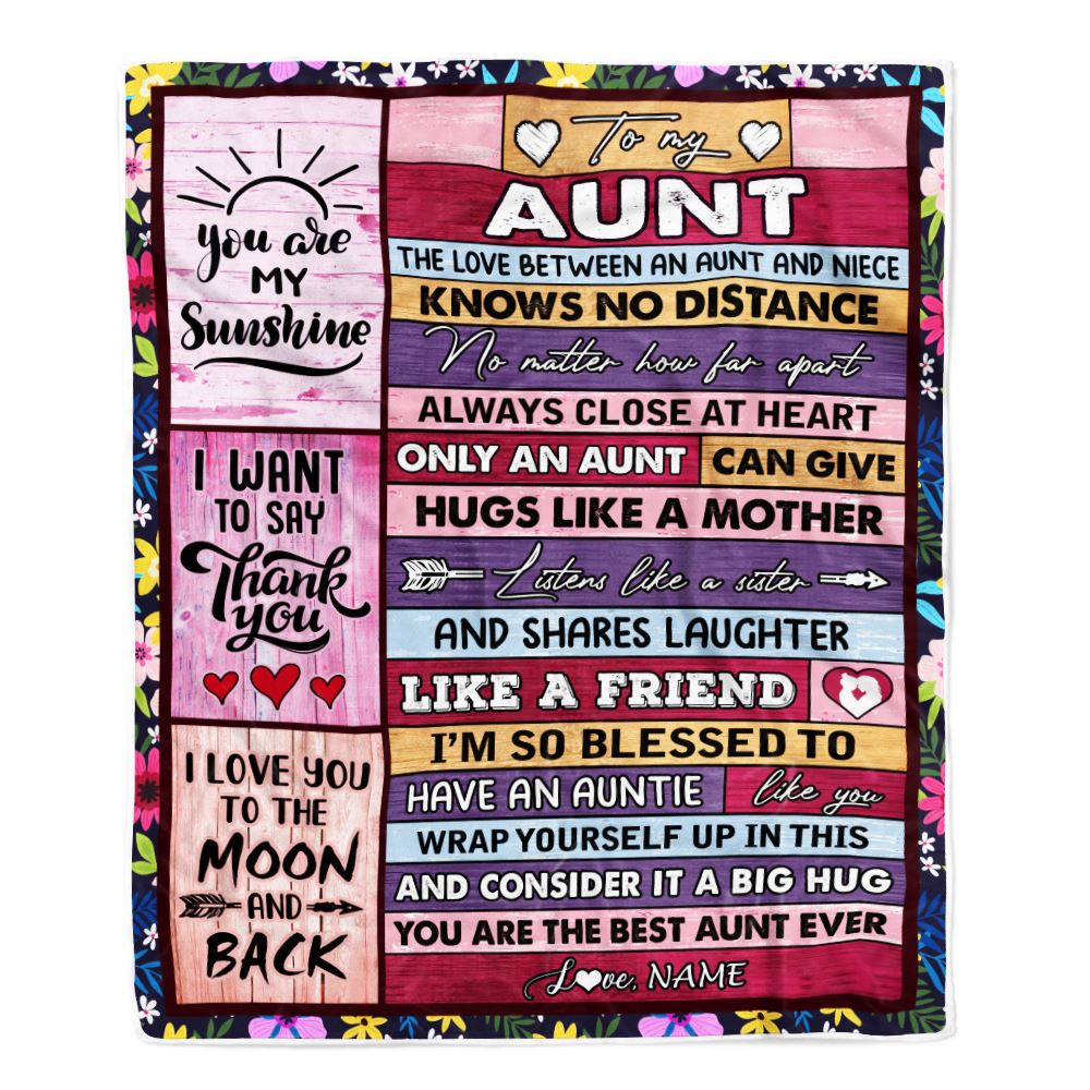 Personalized To My Aunt Blanket From Niece Wood The Love Between An Aunt And Niece Birthday Mothers Day Christmas Thanksgiving Customized Fleece Throw Blanket | siriusteestore