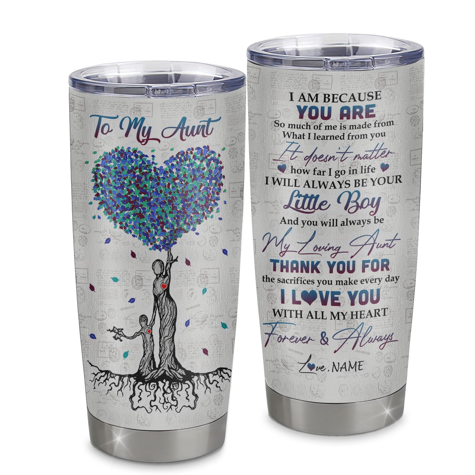 Personalized To My Aunt From Nephew Stainless Steel Tumbler Cup Colorful Tree I Love You With All Of My Heart Aunt Mothers Day Birthday Christmas Travel Mug | siriusteestore