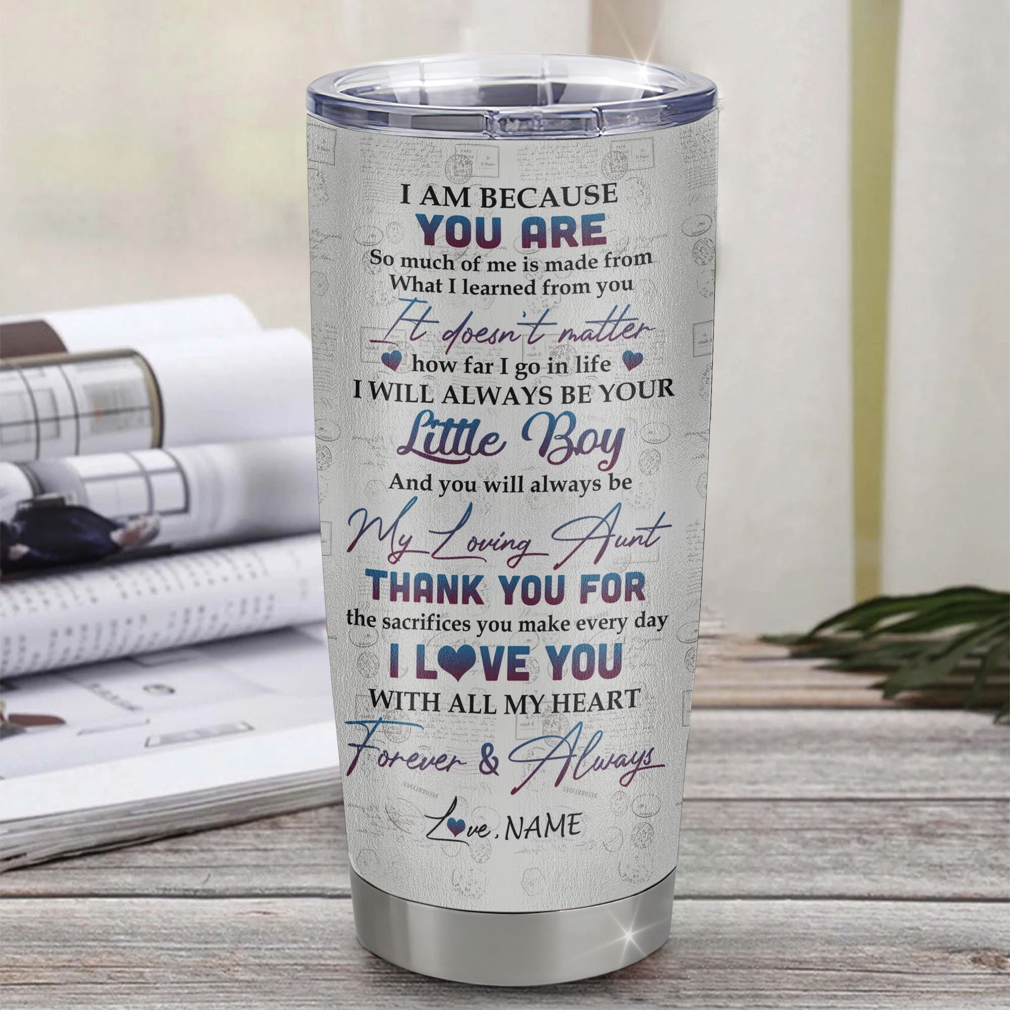 Personalized To My Aunt From Nephew Stainless Steel Tumbler Cup Colorful Tree I Love You With All Of My Heart Aunt Mothers Day Birthday Christmas Travel Mug | siriusteestore