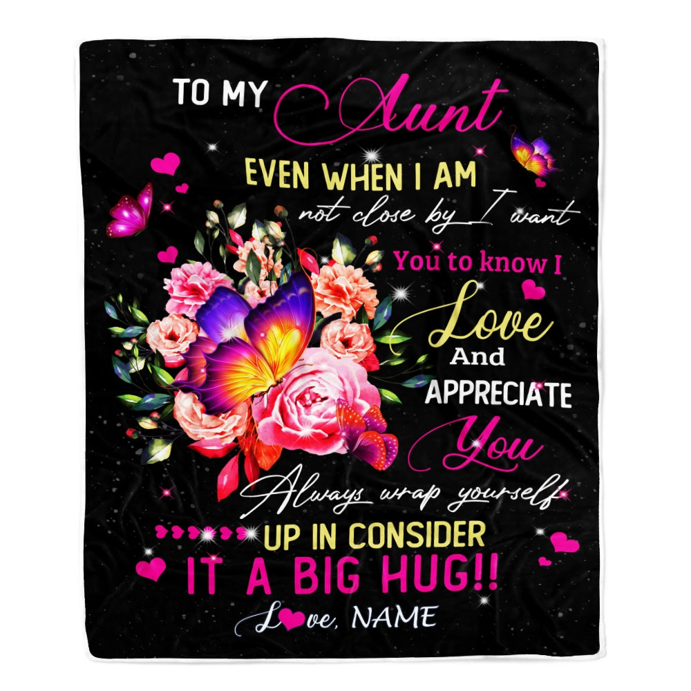Personalized To My Aunt From Niece Nephew Blanket It A Big Hug I Love You Aunt Birthday Mothers Day Thanksgiving Christmas Customized Fleece Blanket | siriusteestore