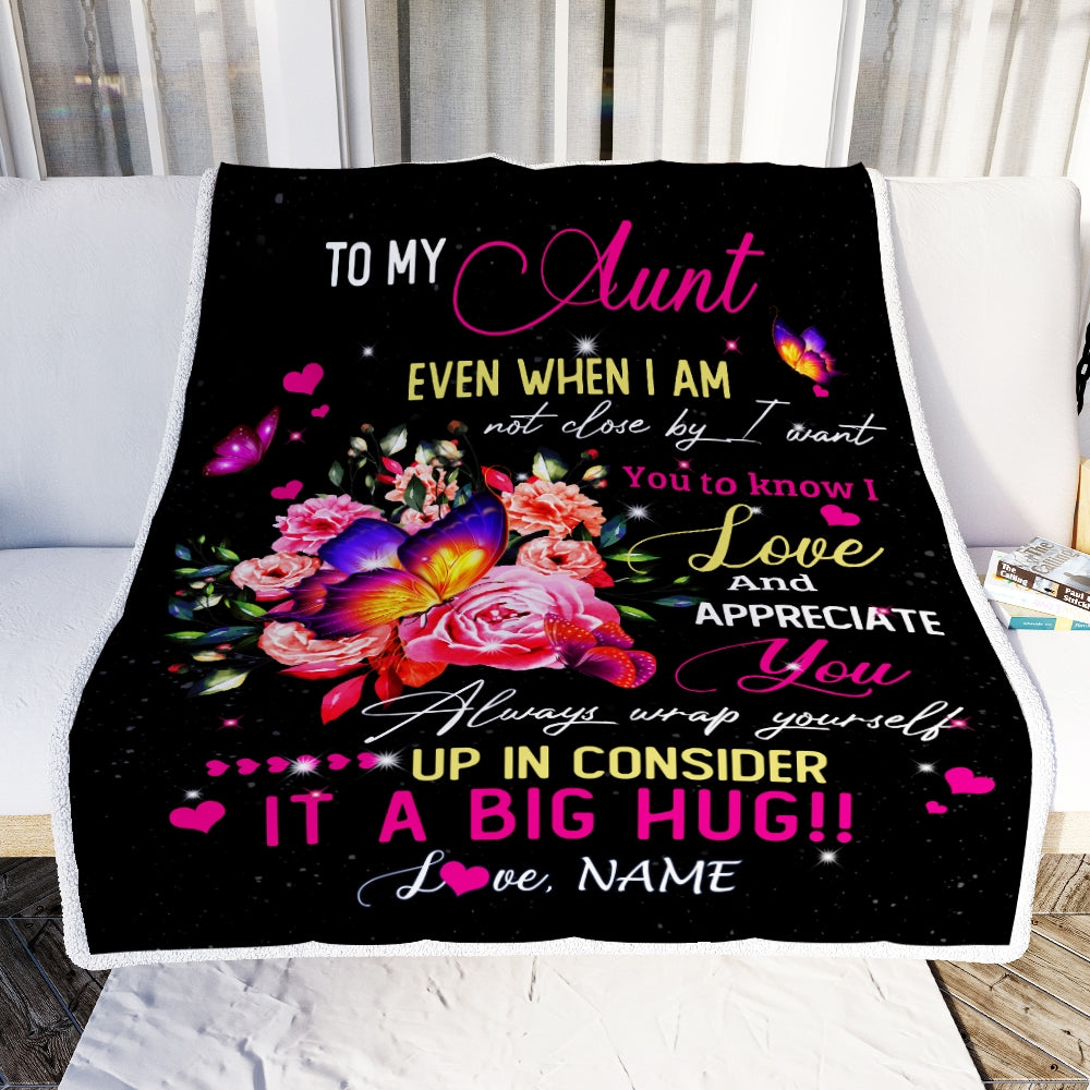 Personalized To My Aunt From Niece Nephew Blanket It A Big Hug I Love You Aunt Birthday Mothers Day Thanksgiving Christmas Customized Fleece Blanket | siriusteestore