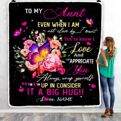 Personalized To My Aunt From Niece Nephew Blanket It A Big Hug I Love You Aunt Birthday Mothers Day Thanksgiving Christmas Customized Fleece Blanket | siriusteestore