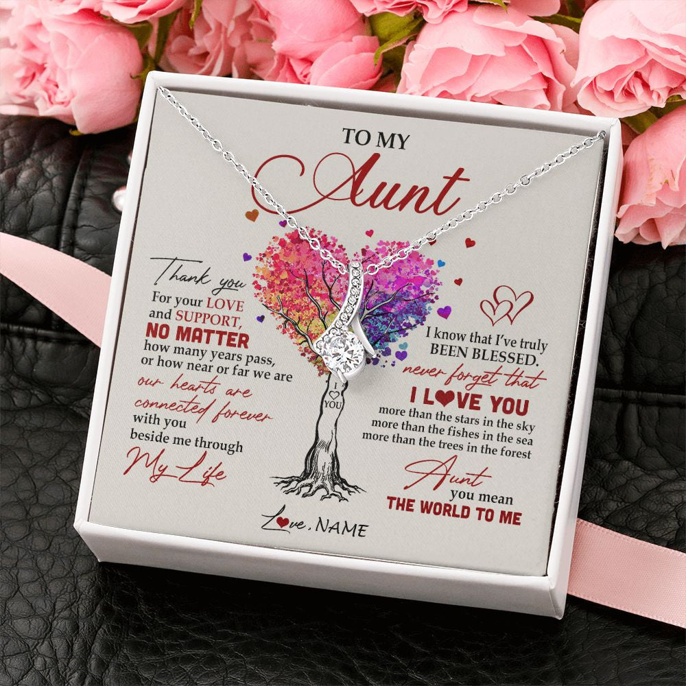 Alluring Beauty Necklace | Personalized To My Aunt Necklace From Niece Nephew Never Forget That I Love You You Mean The World Aunt Birthday Mothers Day Christmas Customized Gift Box Message Card | siriusteestore