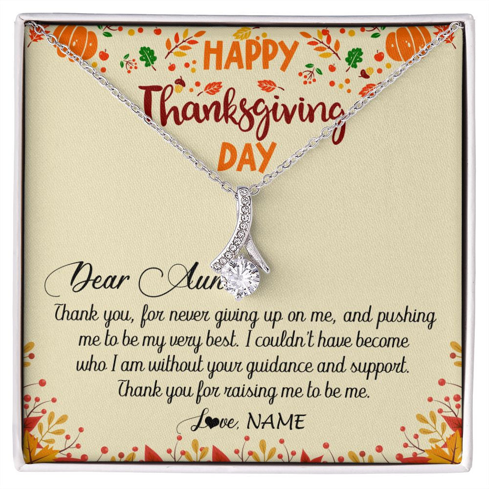 Alluring Beauty Necklace | Personalized To My Aunt Necklace From Niece Nephew Thank You For Raising Me Happy Thanksgiving Day Pendant Jewelry Customized Gift Box Message Card | siriusteestore