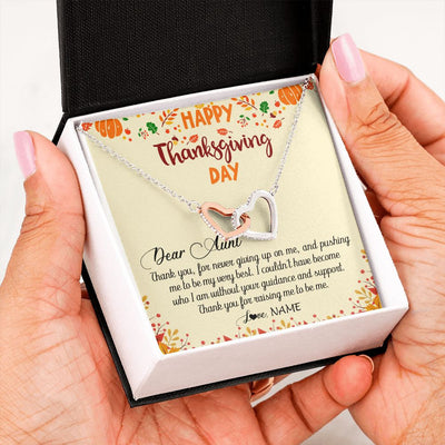Interlocking Hearts Necklace | Personalized To My Aunt Necklace From Niece Nephew Thank You For Raising Me Happy Thanksgiving Day Pendant Jewelry Customized Gift Box Message Card | siriusteestore