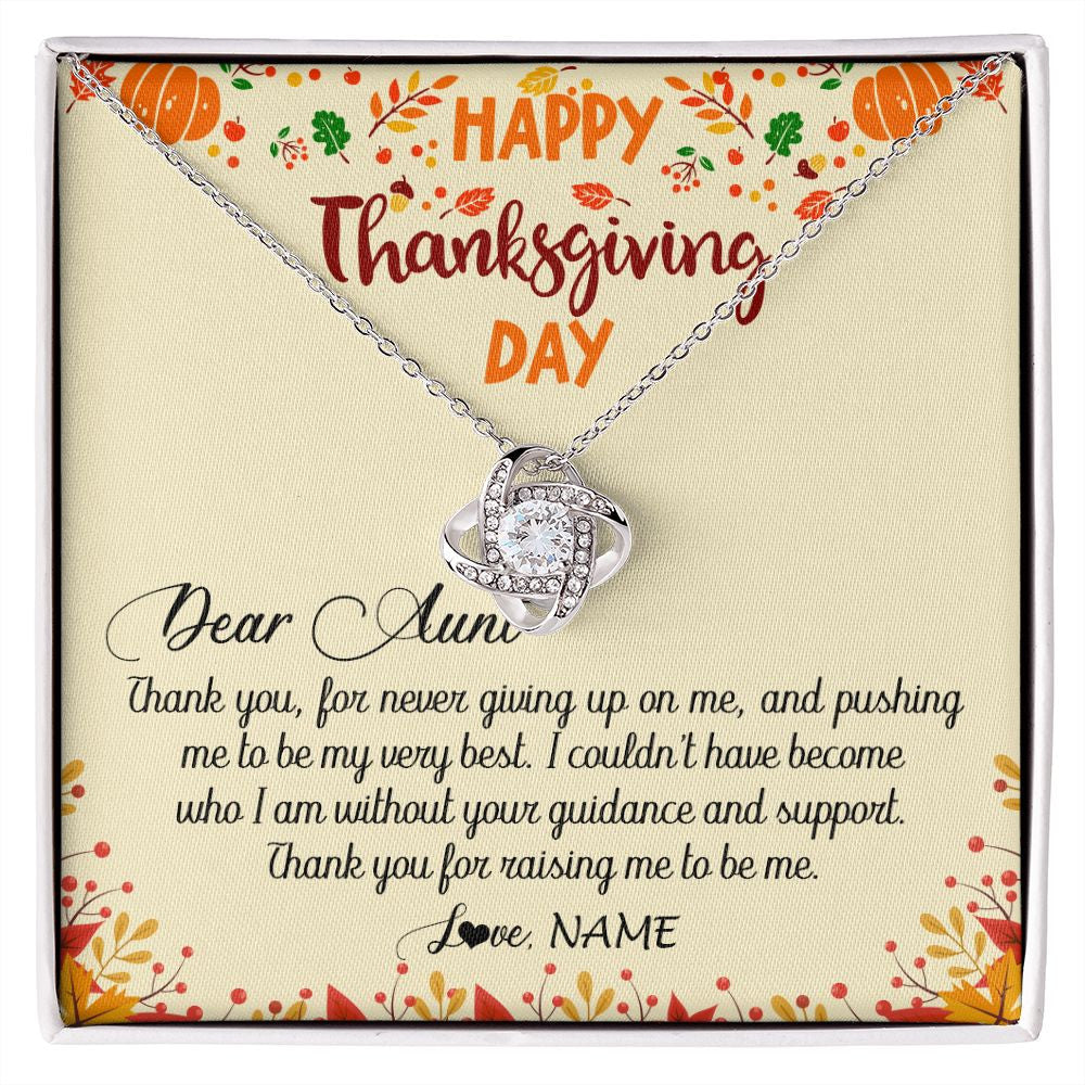Love Knot Necklace | Personalized To My Aunt Necklace From Niece Nephew Thank You For Raising Me Happy Thanksgiving Day Pendant Jewelry Customized Gift Box Message Card | siriusteestore
