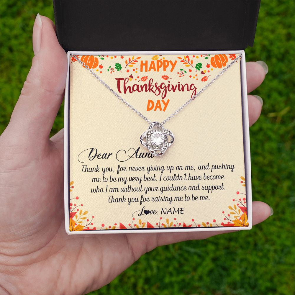 Love Knot Necklace | Personalized To My Aunt Necklace From Niece Nephew Thank You For Raising Me Happy Thanksgiving Day Pendant Jewelry Customized Gift Box Message Card | siriusteestore