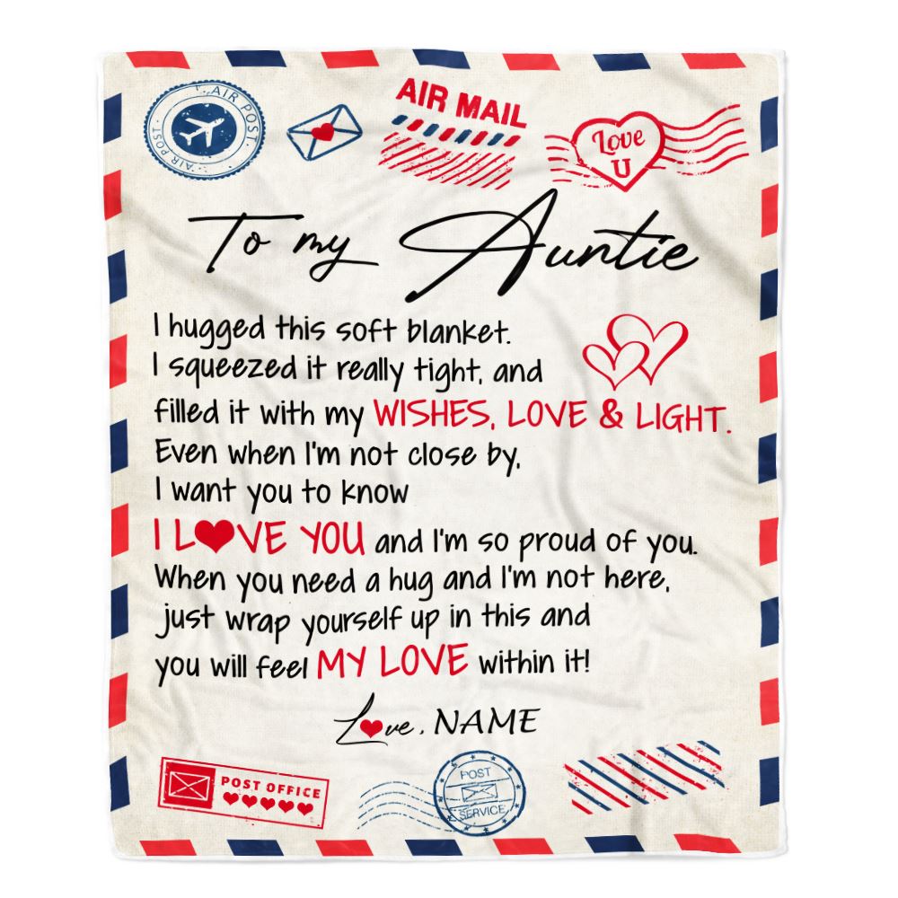 Personalized To My Auntie Blanket From Niece Nephew Air Mail Letter I Love You Auntie Birthday Mothers Day Christmas Customized Fleece Throw Blanket | siriusteestore