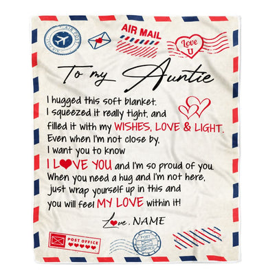 Personalized To My Auntie Blanket From Niece Nephew Air Mail Letter I Love You Auntie Birthday Mothers Day Christmas Customized Fleece Throw Blanket | siriusteestore